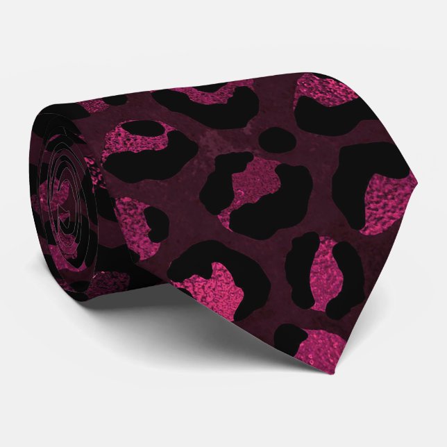 Burgundy and Black Leopard Print Tie (Rolled)