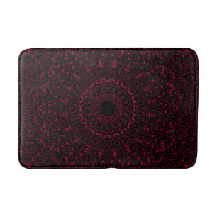 Burgundy and Black Mandala Kaleidoscope Medallion Bath Mat