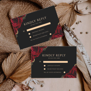 Burgundy and black ⎮ Red Rose Floral Wedding RSVP Card