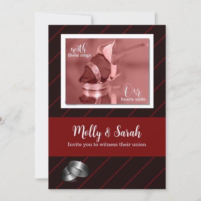 Burgundy and Black Striped Gay Wedding Invitation (Front)
