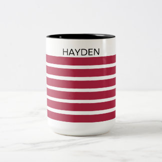Burgundy and Black Striped Personalised Two-Tone Coffee Mug