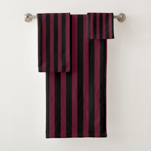 Burgundy and black stripes bath towel set (Insitu)