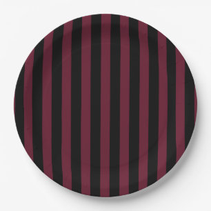 Burgundy and black stripes paper plate