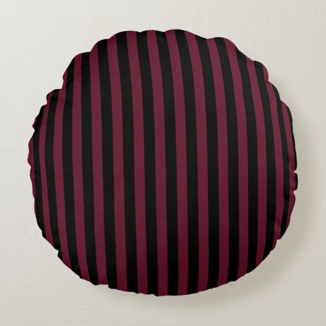 Burgundy and black stripes round cushion (Front)