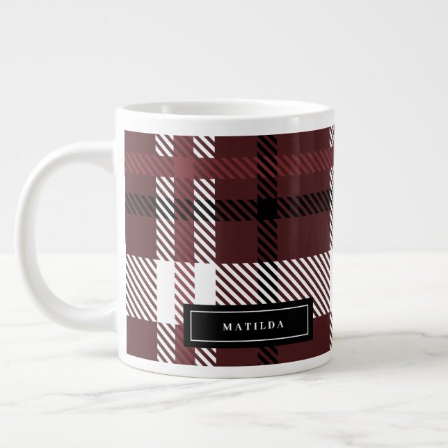 Burgundy and black tartan check Christmas Large Coffee Mug (Left)