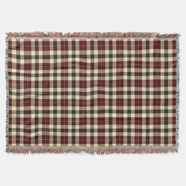 Burgundy and Black Tartan Plaid Throw Blanket (Front)