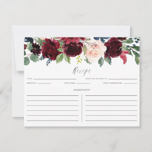 Burgundy and Blue Floral Garland Recipe Card