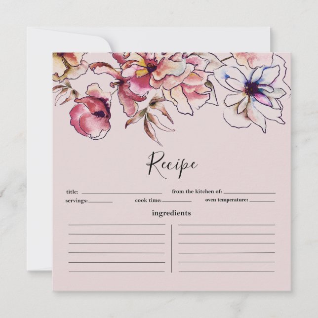 Burgundy and Blue Floral Garland Recipe Card (Front)