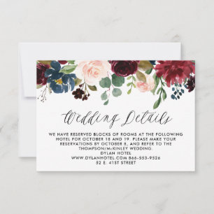 Burgundy and Blue Floral Garland Wedding Details RSVP Card