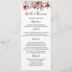 Burgundy and Blue Floral Garland Wedding Menu