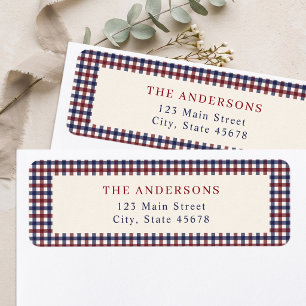 Burgundy and Blue Gingham Return Address Label