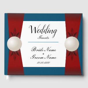 Burgundy and Blue Pearl Ribbon Wedding Guest Book