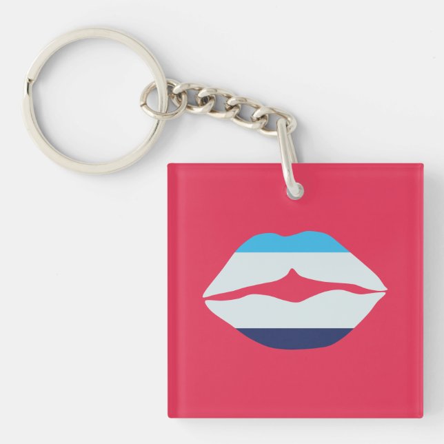 Burgundy And Blue Striped Lips Key Ring (Front)