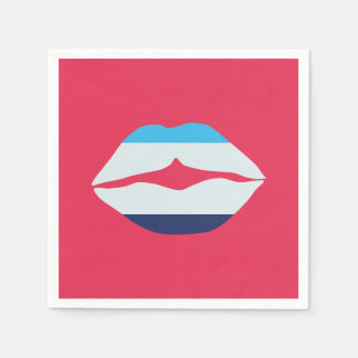 Burgundy And Blue Striped Lips Paper Napkin