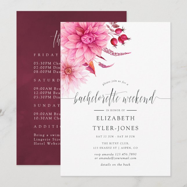 Burgundy and Blush Autumn Bachelorette Weeekend Invitation (Front/Back)