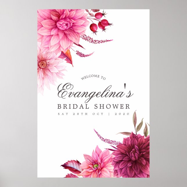 Burgundy and Blush Autumn Bridal Shower Welcome Poster (Front)