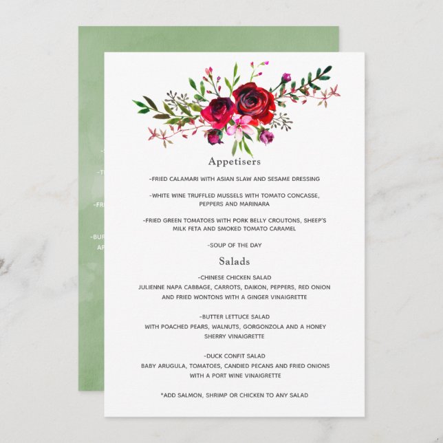 Burgundy and Blush Autumn Fall Wedding Menu (Front/Back)