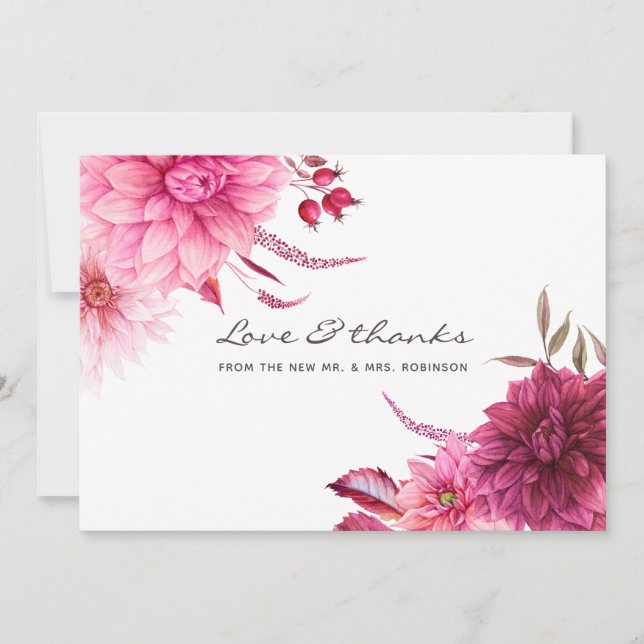 Burgundy and Blush Autumn Fall Wedding Thank You Card (Front)