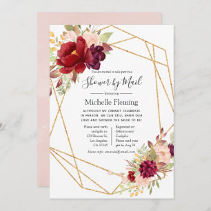 Burgundy and Blush Baby or Bridal Shower by Mail Invitation