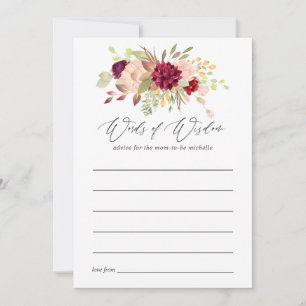 Burgundy and Blush Boho Baby Shower Mum Advice Card
