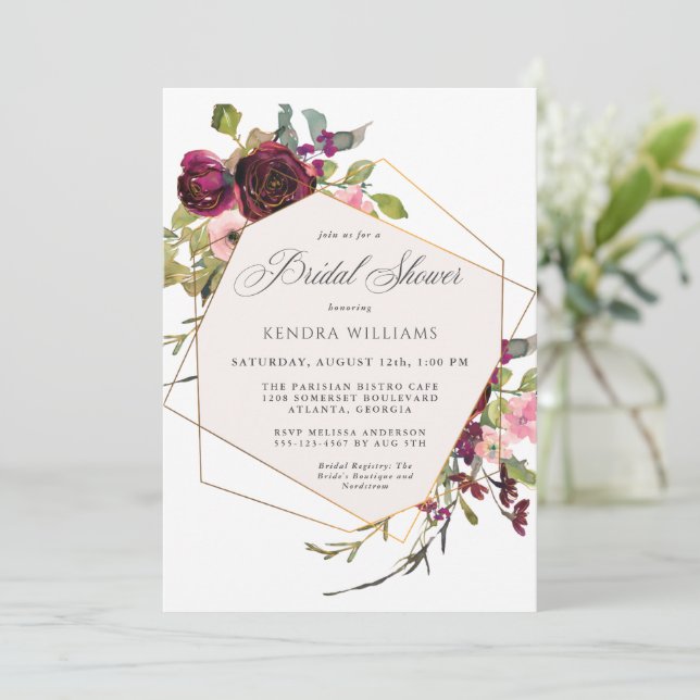 Burgundy and Blush Boho Floral Bridal Shower Invitation (Standing Front)