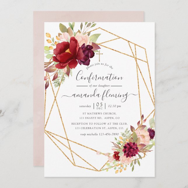 Burgundy and Blush Boho Geometric Confirmation Invitation (Front/Back)