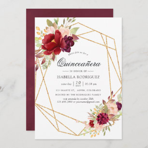 Burgundy and Blush Boho Geometric Quinceañera Invitation