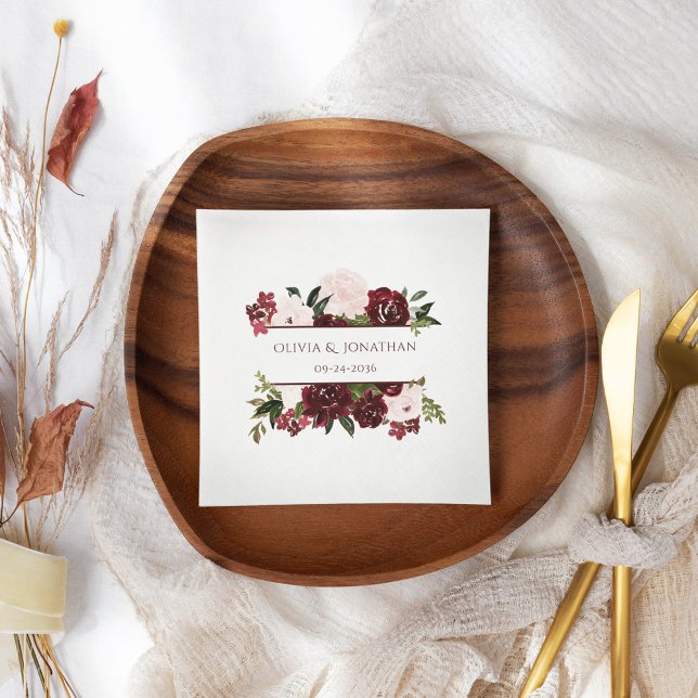 Burgundy and Blush Elegant Floral Wedding Napkin (Creator Uploaded)