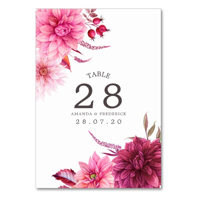 Burgundy and Blush Fall Wedding Table Number (Front)