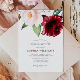 Burgundy and Blush Floral Bridal Shower Invitation