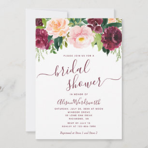 Burgundy and Blush Floral Bridal Shower Invitation