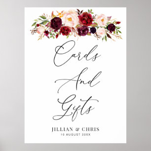 burgundy and blush floral Cards & Gifts sign