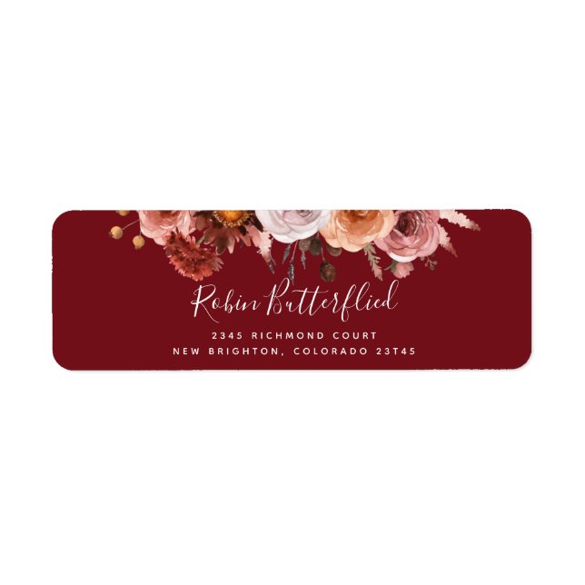 Burgundy and Blush Floral, Return Address Label (Front)
