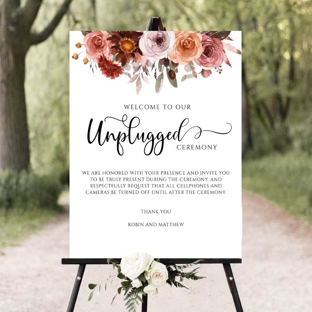 Burgundy and Blush Floral, Unplugged Ceremony Sign (Creator Uploaded)