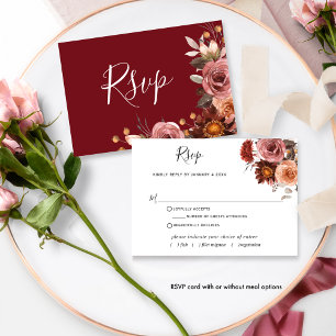 Burgundy and Blush Floral,  w/without meals RSVP Card