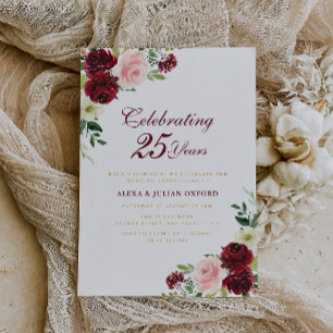 burgundy and blush floral wedding anniversary invitation