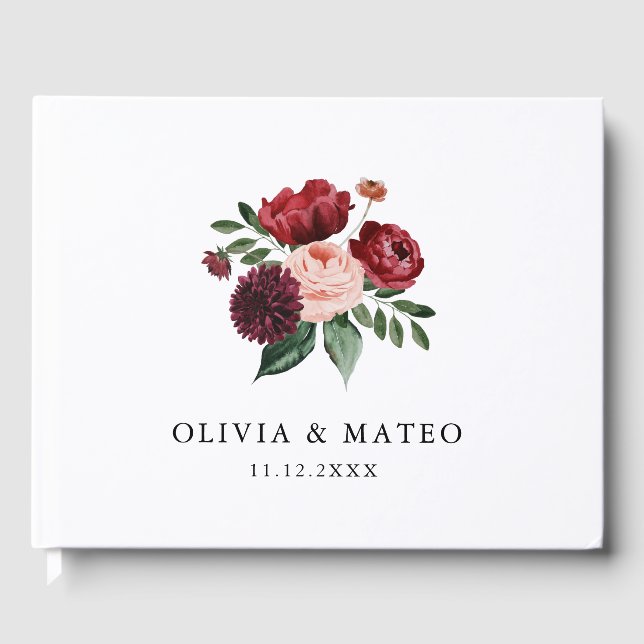 Burgundy and Blush floral Wedding Guest Book (Front)