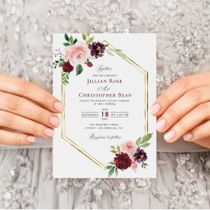 Burgundy and blush floral wedding invitation