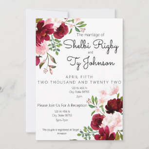 Burgundy and Blush Floral Wedding Invitation