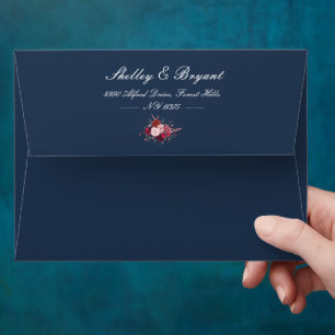 Burgundy and blush floral wedding invitation envelope