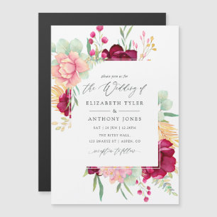 Burgundy and Blush Floral Wedding Magnetic Invitation