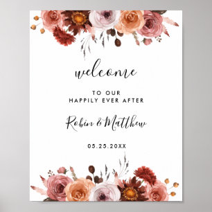 Burgundy and Blush Floral Wedding Welcome Sign