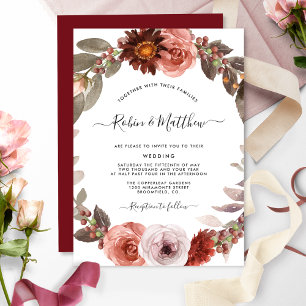 Burgundy and Blush Floral Wreath Wedding Invitation