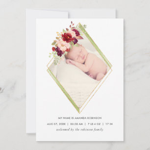 Burgundy and Blush Geometric Birth Announcement