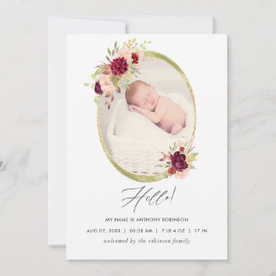 Burgundy and Blush Geometric Birth Announcement