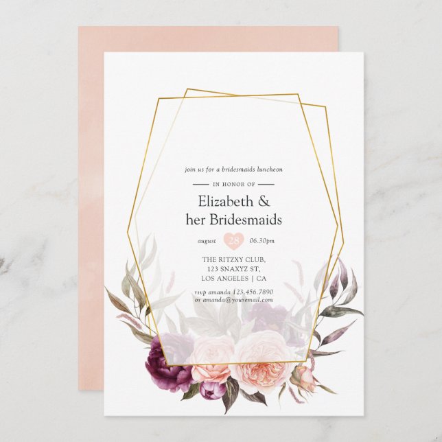 Burgundy and Blush Geometric Bridesmaids Luncheon Invitation (Front/Back)
