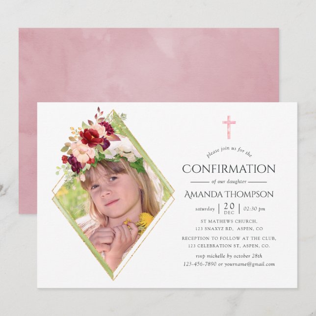 Burgundy and Blush Geometric Confirmation Invitation (Front/Back)