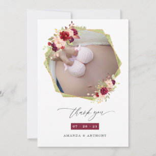 Burgundy and Blush Geometric Floral Pregnancy Announcement