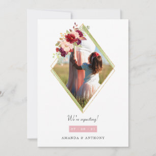 Burgundy and Blush Geometric Pregnancy Photo Announcement