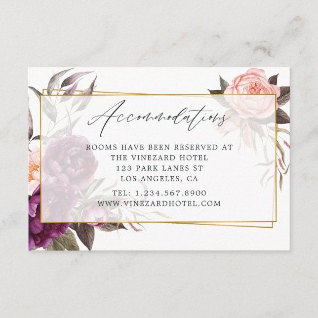 Burgundy and Blush Geometric Wedding Accommodation Enclosure Card (Front)